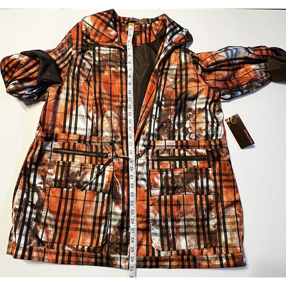 MULTIPLES Jacket 0X 14W Rolled Sleeved Zip Front Rain Orange Brown White NWT - Picture 9 of 12